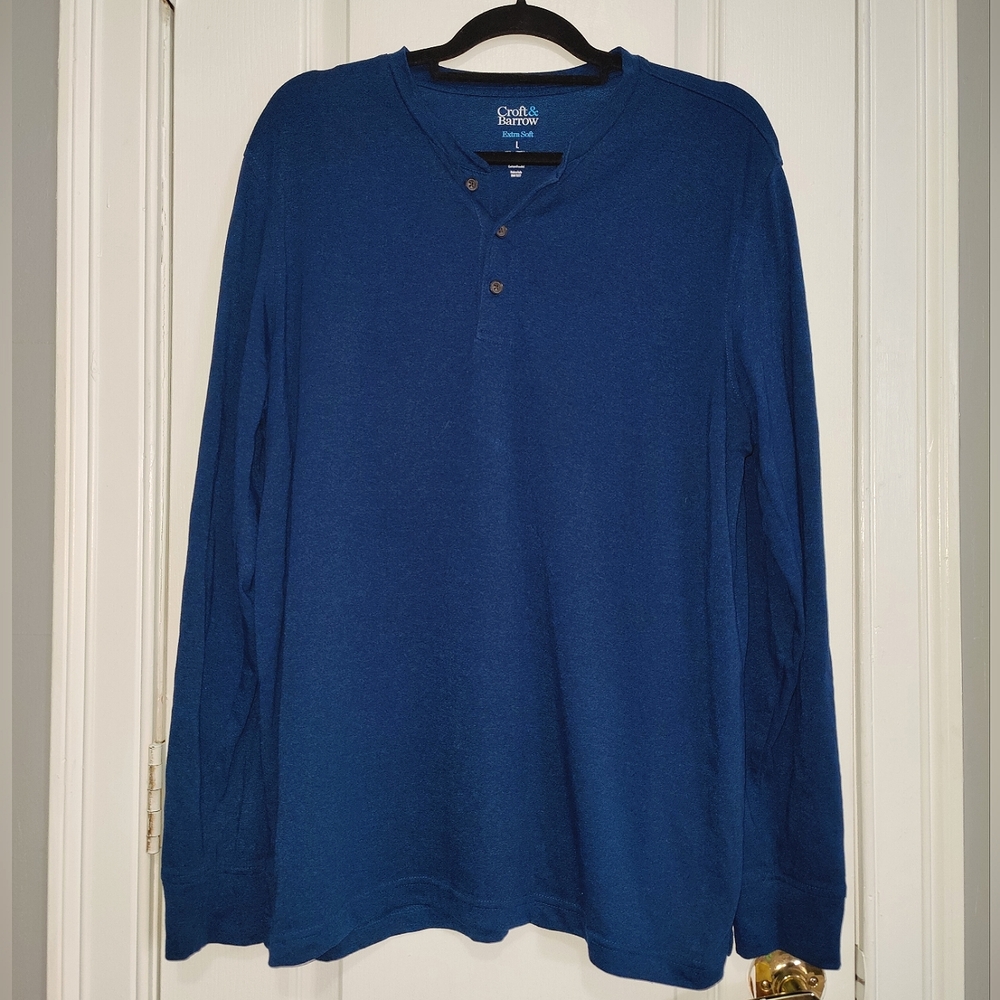 Extra Soft Heather Blue Long Sleeve Henley